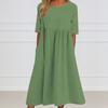 Strandkleid Kurzarm Rundhalsausschnitt Tasche Knitterarm Lässig Alltagskleidung Leinen Einfarbig Damenkleid Urlaubsaccessoire