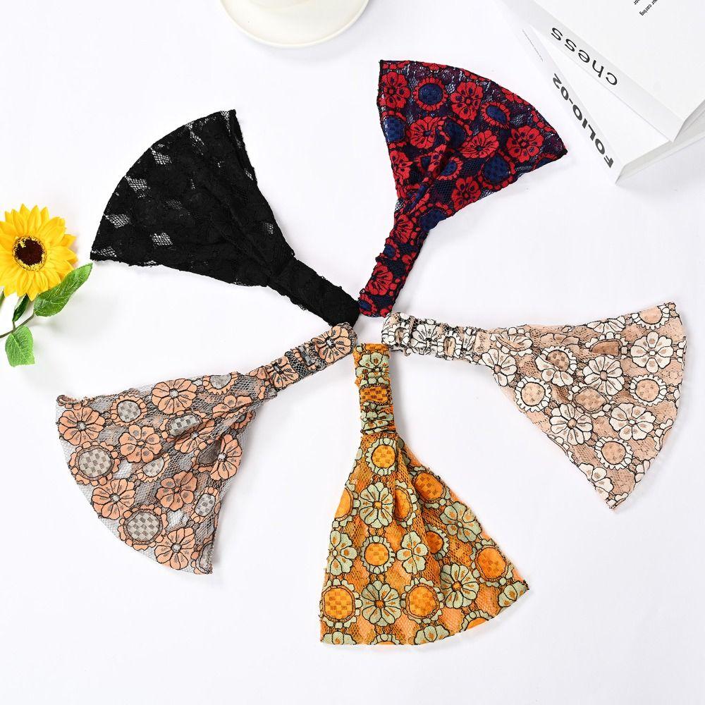 Bentite de păr din dantelă goală, antiderapante, laterale late, înfășurate pentru cap, cu plasă, cu flori, pentru femei/fete