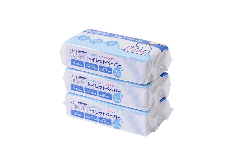 SOFIA TACH eco Toilettenpapier 100W x 3 Packungen Einhandbedienung,