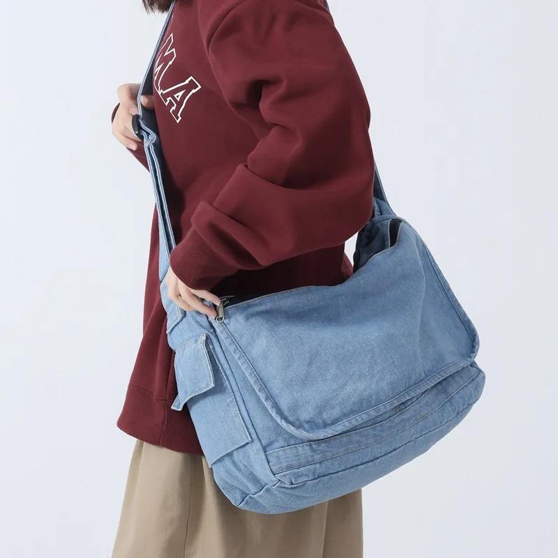 Frühling 2026 Neue Verpackung Große Kapazität Denim-Satchels Fauler Stil Canvas Damen-Schultertaschen Einfache Crossbody-Taschen Herren-Messenger