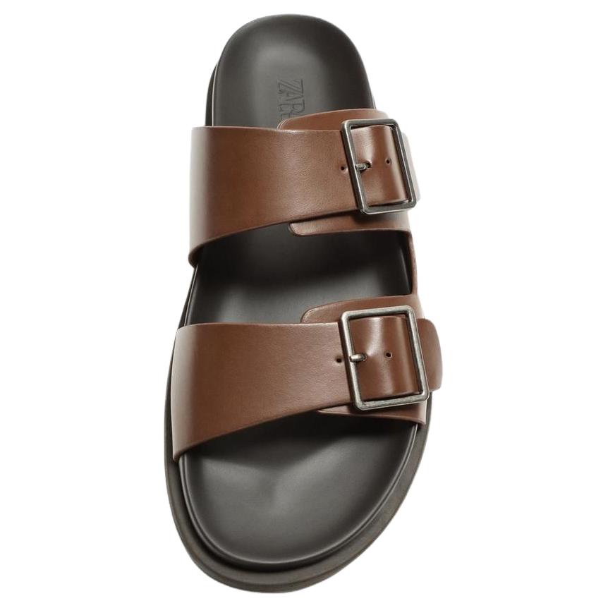 Zara Sandaletten mit offenem Zeh, Doppelriemen, dekorativ, scheuerfest, Herrenschuhe, Dunkelbraun Gelb 2700520709