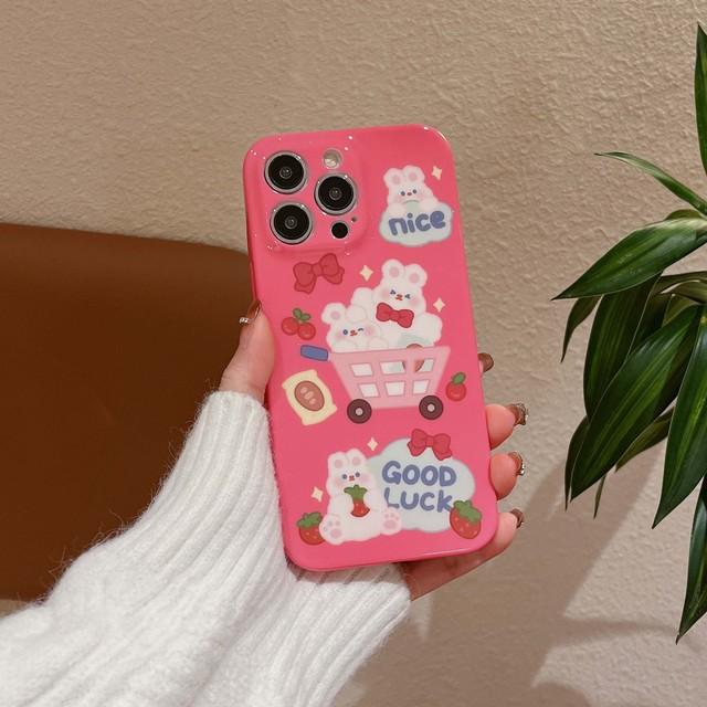 

Ins клубничный кролик мультфильм хорошая вишня хороший кролик чехол для телефона для Iphone 13 12 11 Promax 14 Pro Max Fundas милый чехол в виде ракушки For iphone 13promax
