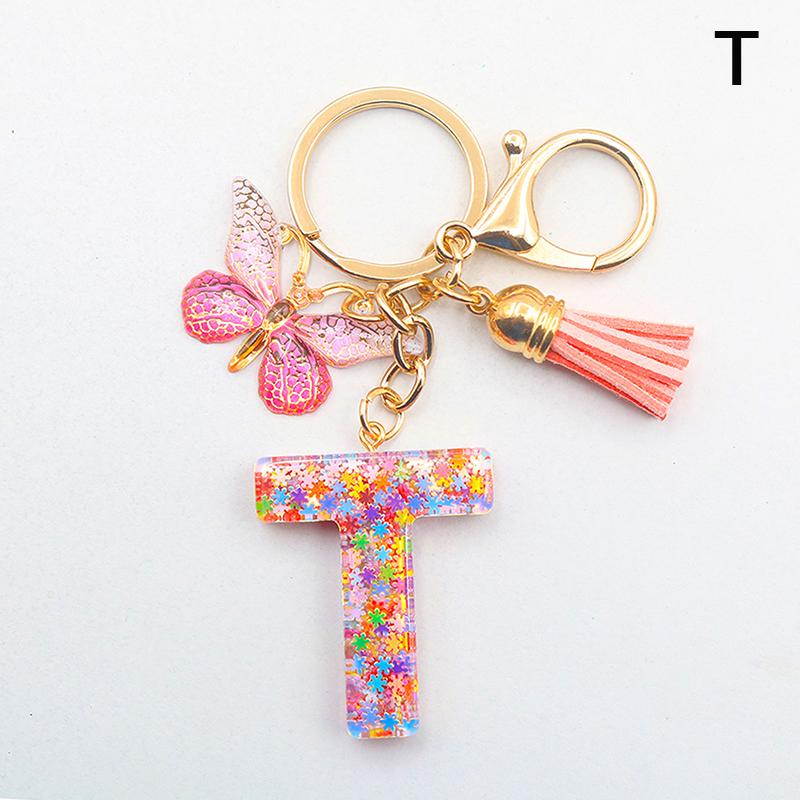 A-Z 26 Letter Pendant Keychain Tassel Butterfly Charms Keyrings Women Bag Ornaments Car Keychain Pendant