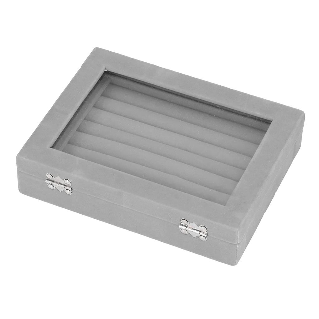 Jewelry Box 7 Slots Velvet Jewellery Holder Storage Display Case for Earring Bracelet Gray