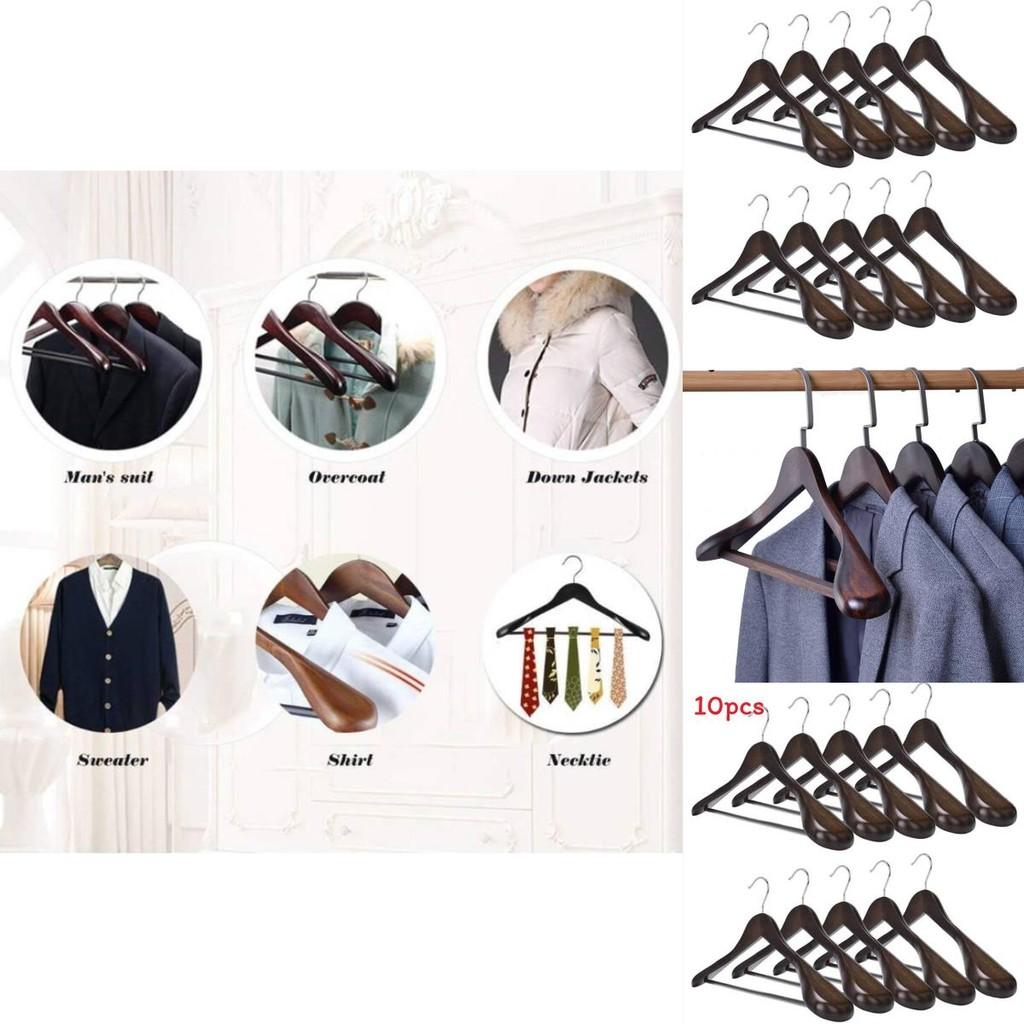 Wooden Clothes Hangers Set With Thickened Nonslip Design For Hotel And Closet Storage