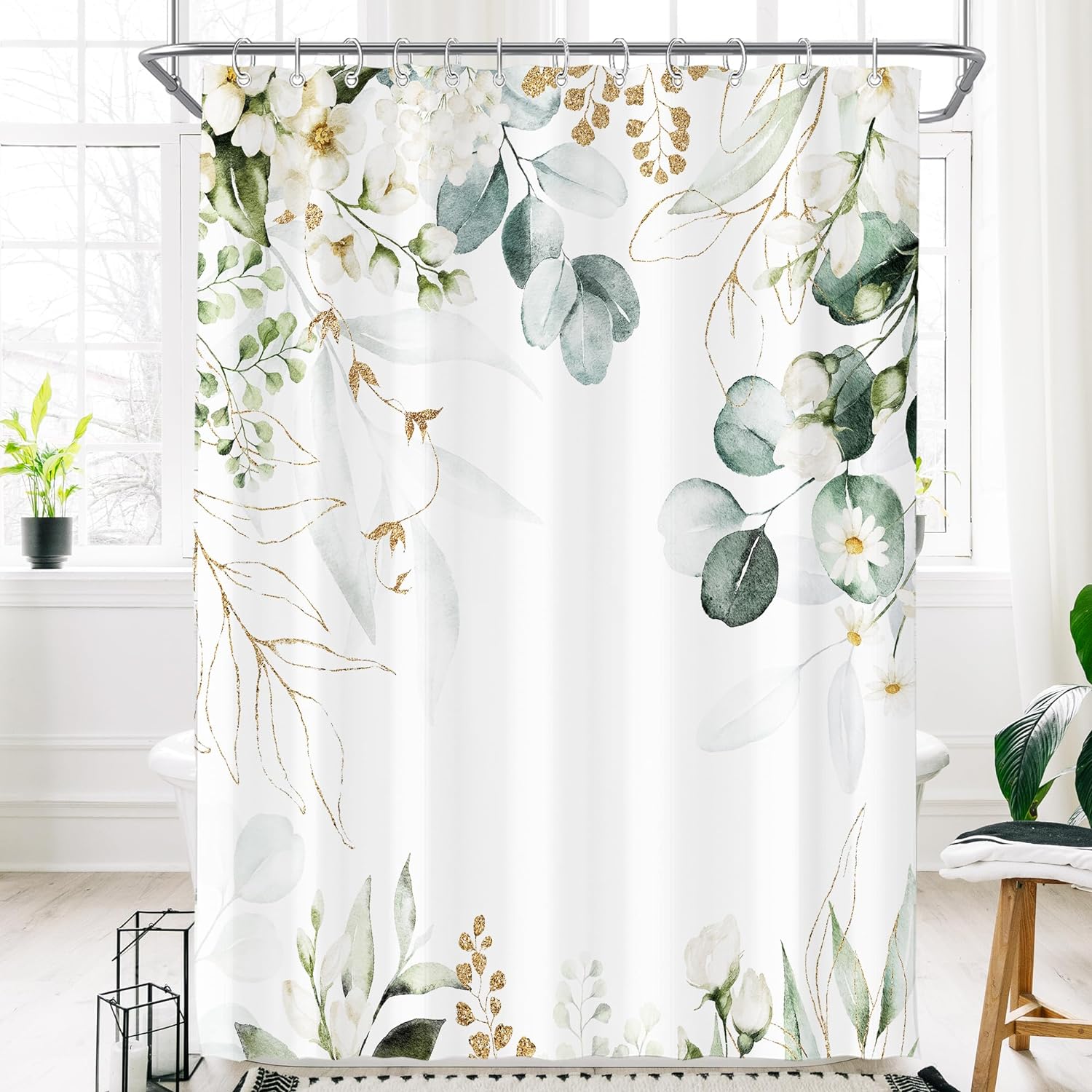

Watercolour Botanical Floral Leaf Shower Curtain Polyester Fabric Washable Bathroom Curtains,Home Decoration With Hooks 90x180cm-35x70in
