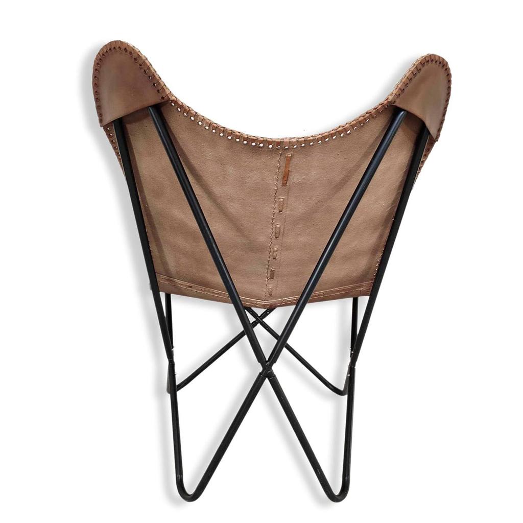 Dark Brown Leather Butterfly Chair - Comfortable Arm Rest Butterfly Chair - with Iron Stand