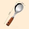 [Stainless Steel | Wooden] 2pcs Stainless Steel Wooden Handle Soup Spoon Set - Non-Stick Kitchen Utensils for Cooking, Dining