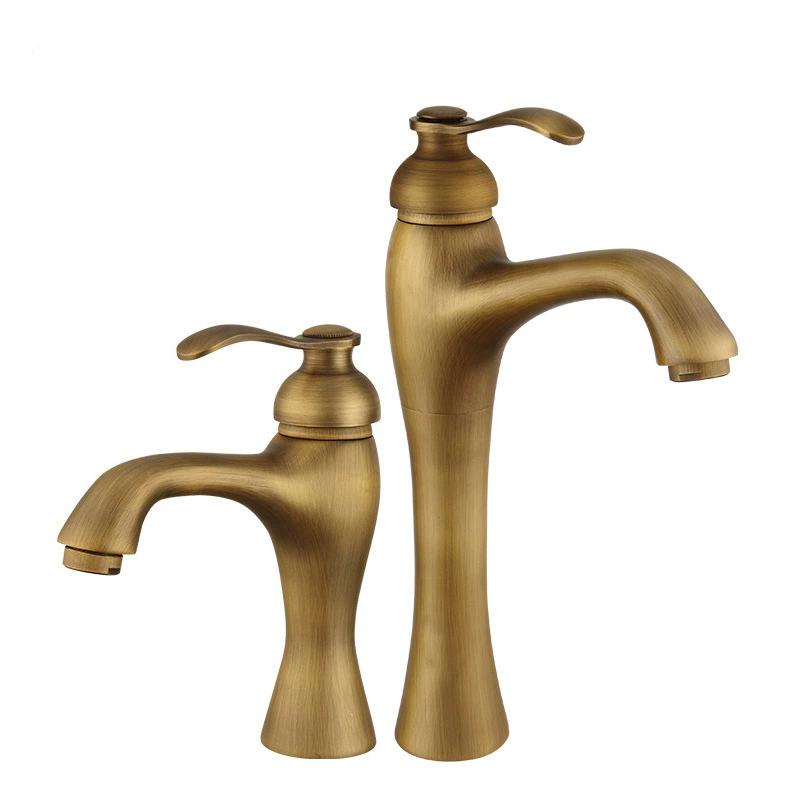 Antique Bathroom Faucet Basin Faucets Brass Hot & Cold Bathroom Sink Faucet Deck Mounted Lavotory Faucet  Mixer Water Tap