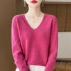 Women's V-Neck Hollow-Out Wool Sweater: Long-Sleeved, Loose-Fit Knit Base Layer