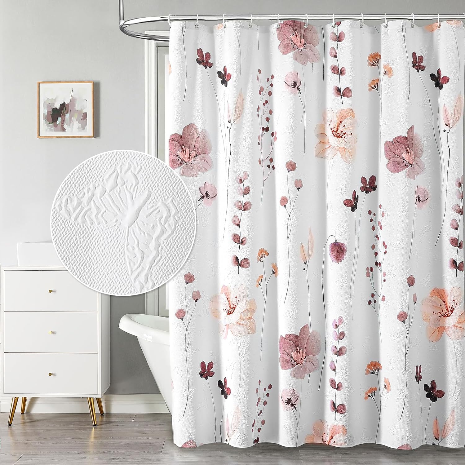 

Watercolor Floral Shower Curtain, 3D Embossed Butterflies Blue Yellow Flower Bathroom Curtain 72 W x 72 L коричневий