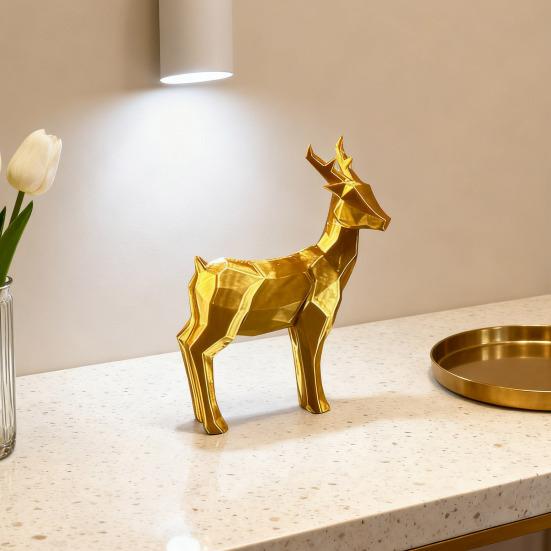 Christmas Reindeer Figurine 3D Printed Standing Deer Statues Small White/Gold Elk Sculpture for Fireplace Entryway Shelves Home Office