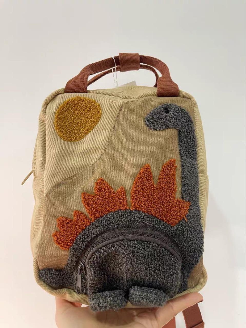 

Lightweight Dinosaur Backpack for Kids - Canvas Animal Travel and School Bag светло-коричневого