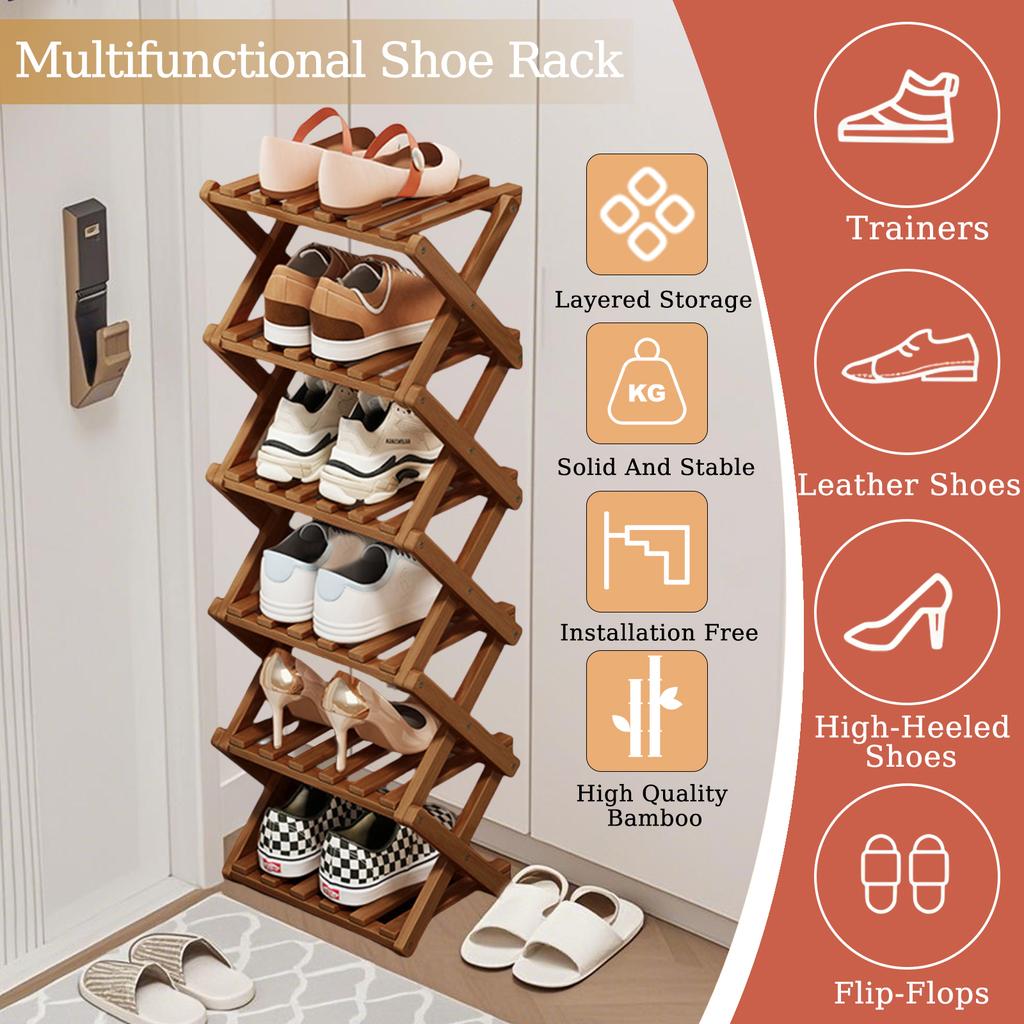 Bamboo Folding Shoe Rack Space Saving Wooden Shoes Organizer Entryway Corner Shelf Stable Construction Large Capacity Cabinet
