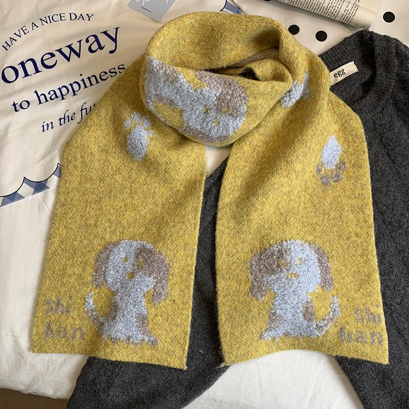 Women's Fluffy Knitted Puppy Scarf - Cozy Wool for Autumn & Winter