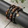 4Pcs Minimalist Natural Stone Beaded Bracelets for Men, Hematite & Tiger Eye & Onyx, Casual Wear Jewelry Gift