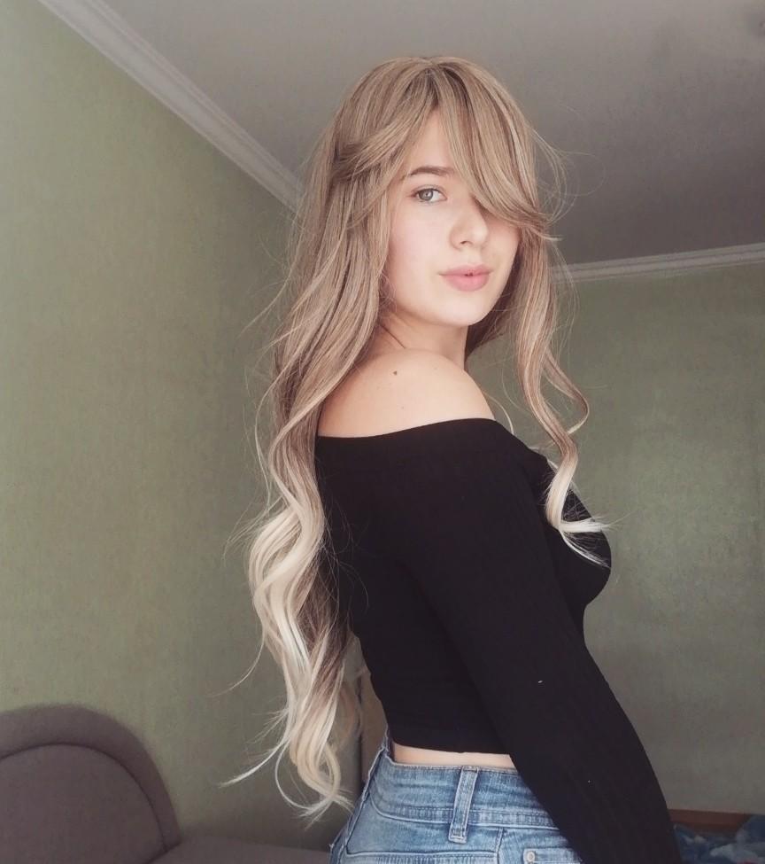 ALAN EATON Lange Ombre Light Ash Brown Blonde gewellte Perücke Cosplay Party Daily Synthetische Perücke für Frauen Hochdichte Temperaturfaser