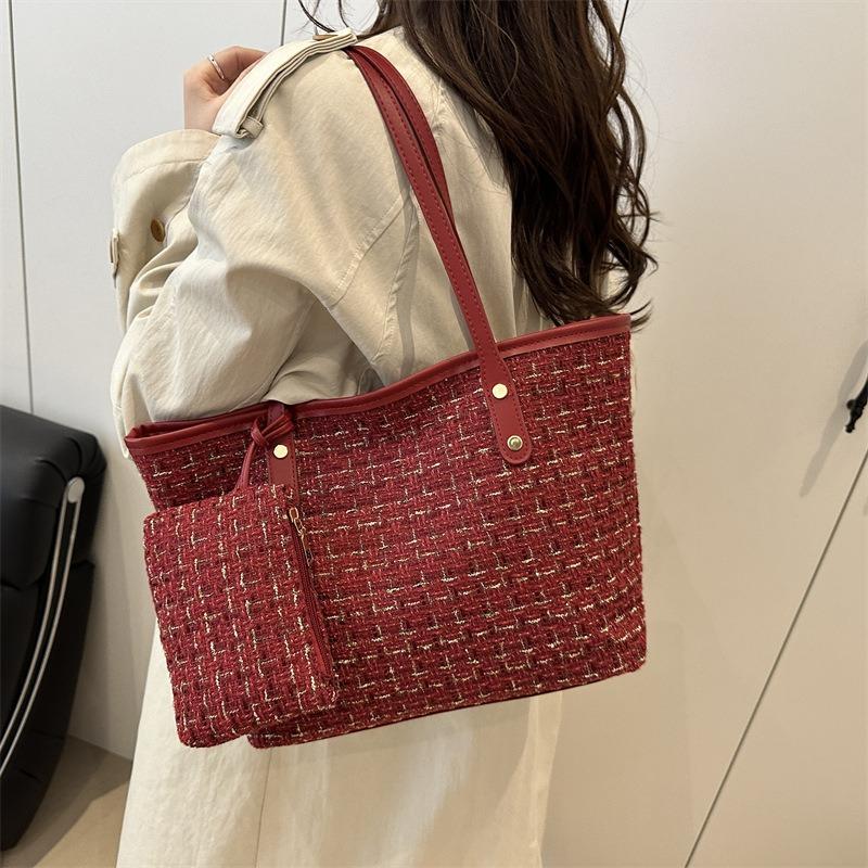 Popular Woolen Bag Women's Bag New Canvas High-end Niche Messenger Bag Fashion Handbag Bucket Bag