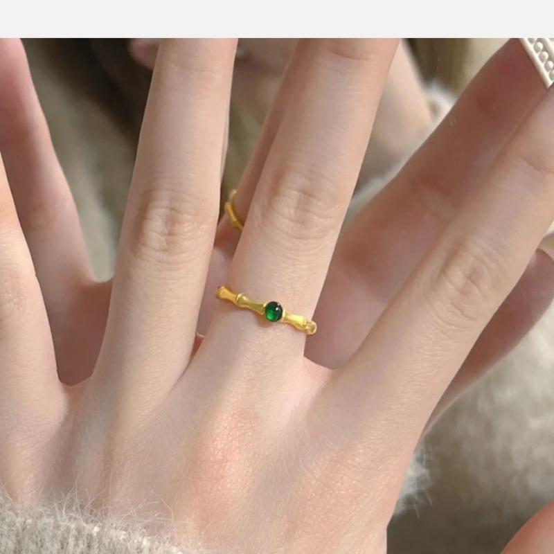 Diamond-inlaid New Chinese Style Bamboo Joint Open Ring, Niche Commuter Design Index Finger Ring, National Trend Ethnic Style Ring Accessory