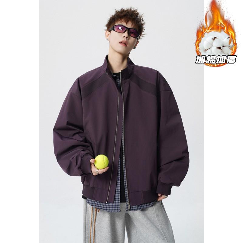 Mens Oversized Thick Cotton Puffer Jacket 2026 Loose Fit Stand Collar Zip Front Gray Black Purple M-5XL