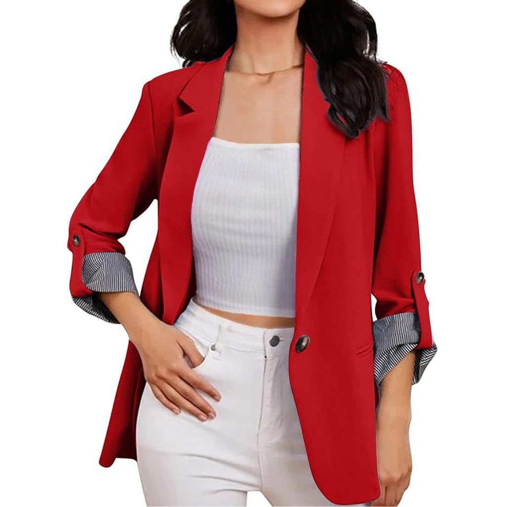 Women's Casual Fashion Solid Color Patchwork Lapel Long Sleeve Cardigan Coat