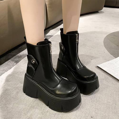 

Модные женские ботинки на толстой подошве с молнией спереди, новые универсальные ботинки челси на осень и зиму, тонкие короткие ботинки на толстом каблуке высотой 8,5 см 39 чёрный