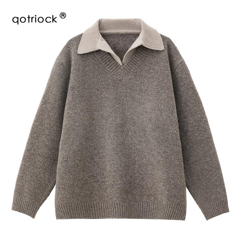 Men s Trendy V-Neck Two-Piece Style Sweater - Autumn/Winter Loose Knit Polo M
