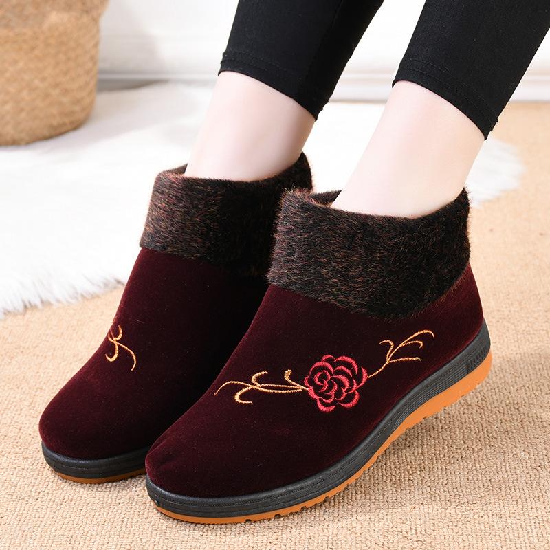 

Хлопковая обувь, Утепленная и Флисовая Вышитая Обувь, и Снежные Сапоги до Середины Икры на Одной Ноге 41