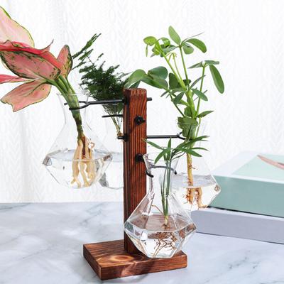 1 Conjunto Estação de Propagação de Plantas com 4 Vasos de Vidro Terrário para Plantas de Casa Interior Kit Suporte Hidropônico para Flores Recipiente para Plantas Decoração de Mesa