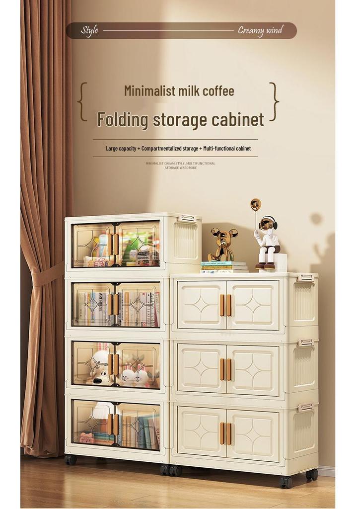 Compact Foldable Multi-Layer Storage Cabinet - No Installation Needed, Solid Color, Ideal for Home Living Room.