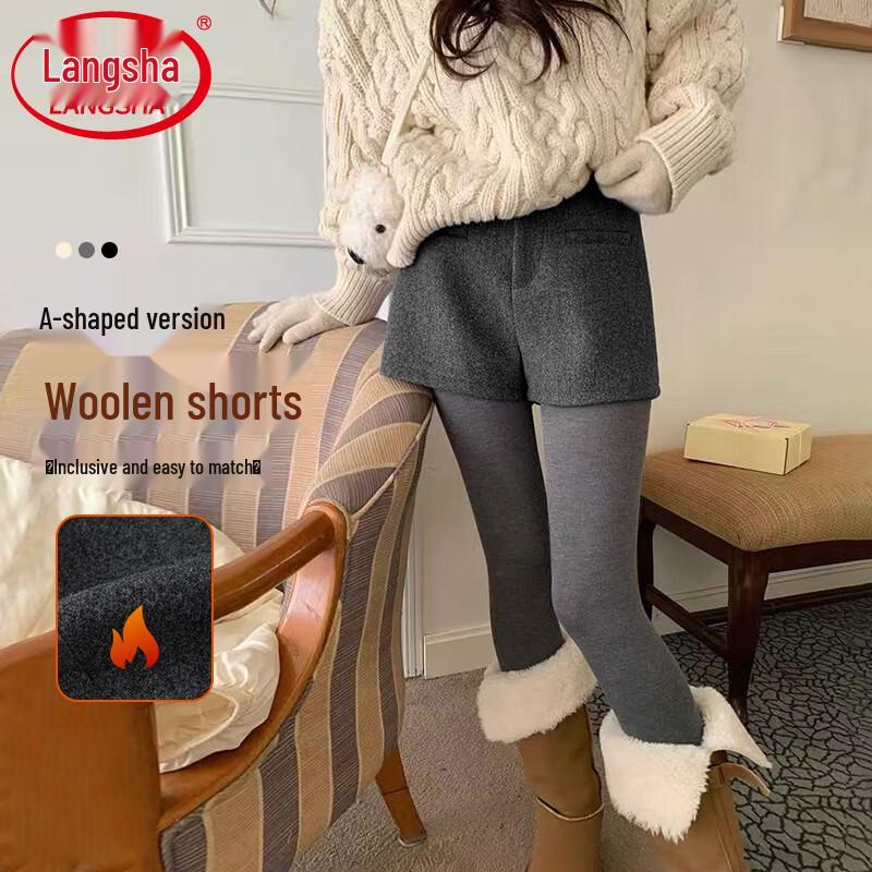 Langsha Women s Winter Fleece-Lined Wool Blend Suit Shorts M