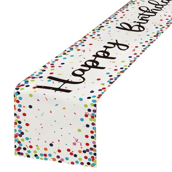 Bieżnik na stół z motywem urodzinowym i balonem z nadrukiem konfetti chroni stół przed ciepłem i