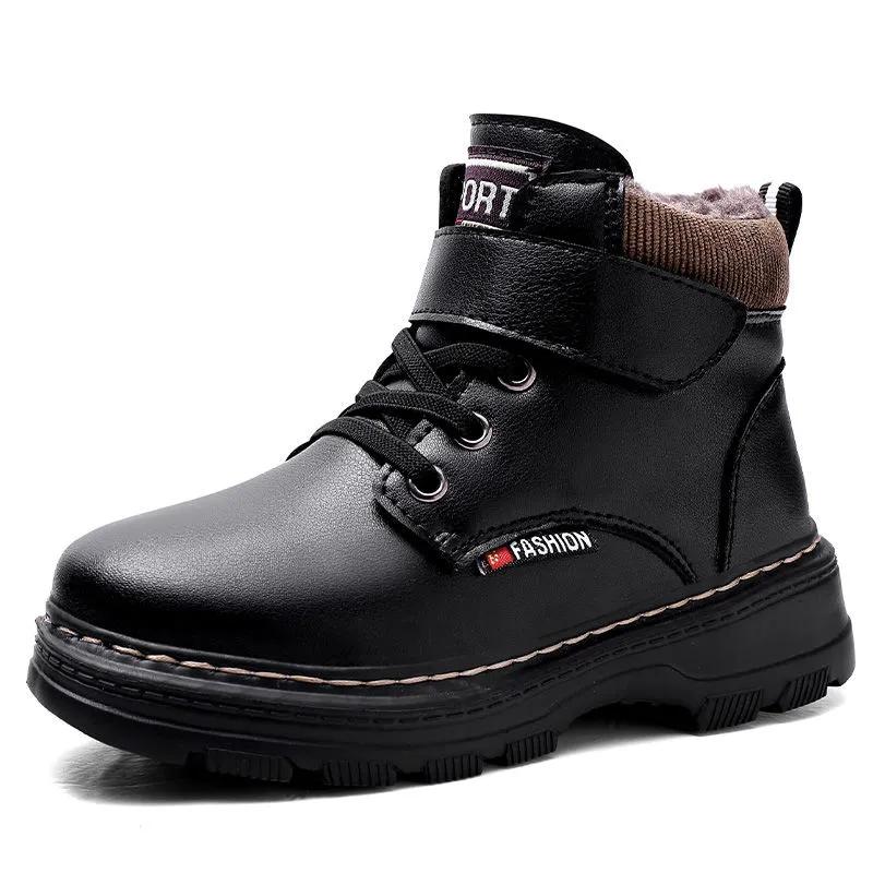 Winter Jungen Kurzstiefel Kinder Plus Samt Dicke Lederschuhe, Sport Schneestiefel