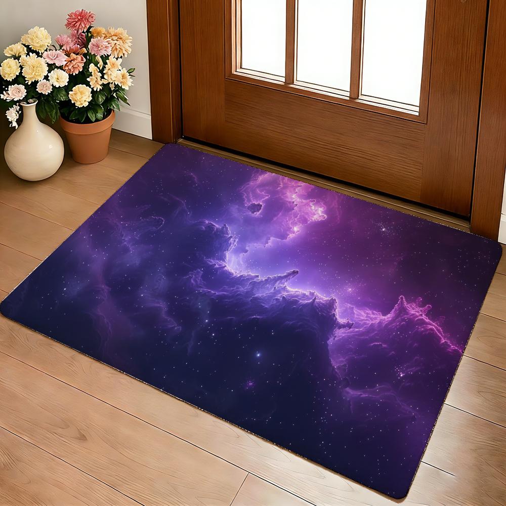 Purple Galaxy Floor Mat Cozy Flannel Soft Thick Non-Slip Mat For Living Room Bedroom Kitchen Decor Rugs