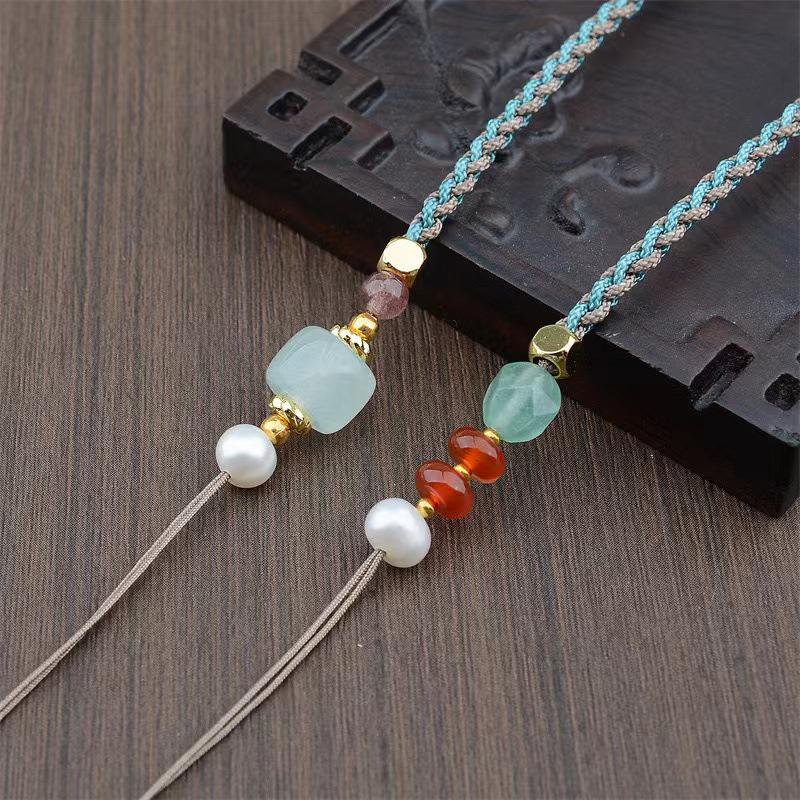 Hand-Woven Adjustable Dzi Bead Pendant Necklace Cord for DIY Jewelry Lanyard