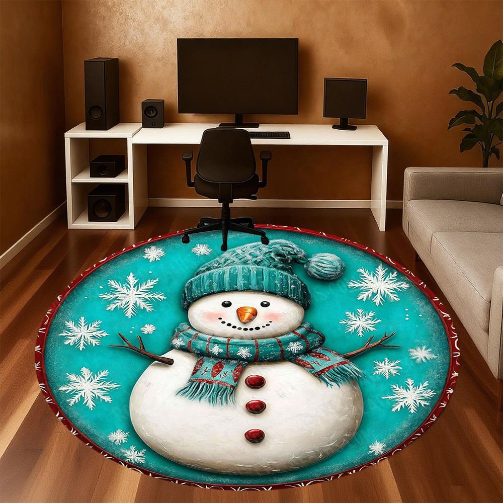1PC snowman snowflake Office Round Area Rug, Under Office Chairs Bedroom Living Room Home Decor,Carpet for Office, -1110181