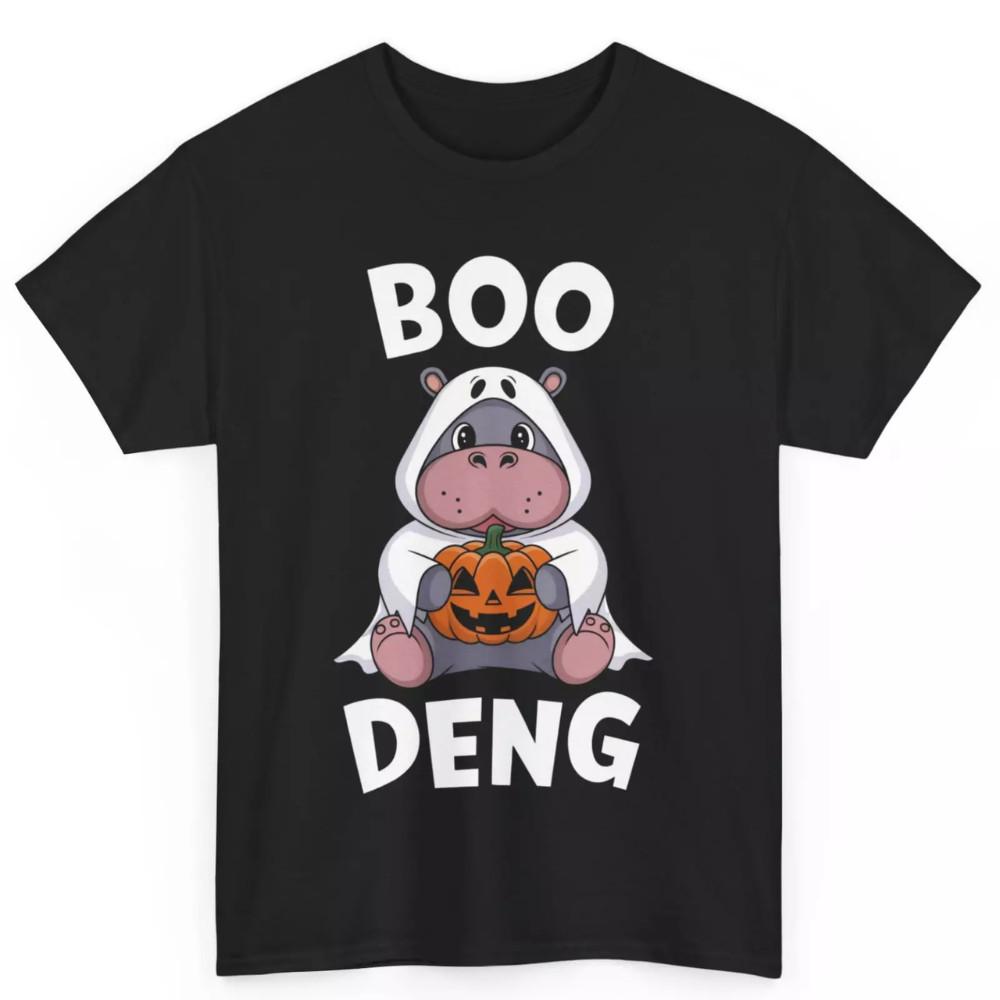 Moo Deng Cute Baby Hippo Halloween Boo Deng Pygmy Thai Zoo Unisex Cotton T-Shirt XXXXL