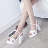Sandals Women's Summer New Korean Version of High-heeled Sandals One-word Buckle Fashion Thick-heeled Women's Sandals