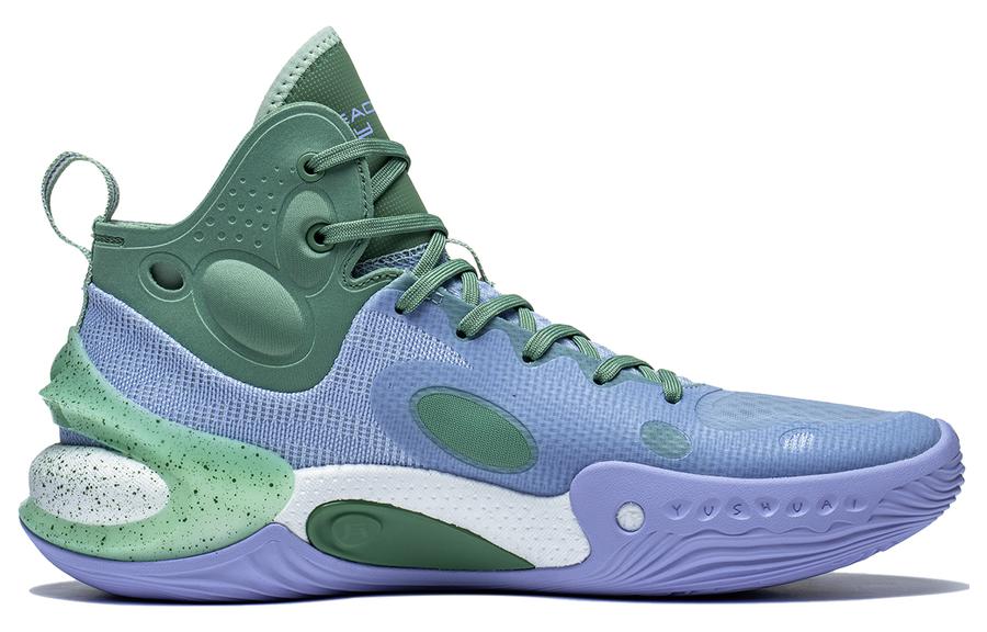 Li Ning YuShuai 17 Textile, Artificial Leather Abrasion Resistant Mid top Basketball Shoes Men's Purple Cyan ABAT043-8