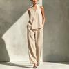 Women's Two Piece Set, Sleeveless V Neck Vest Top And Wide Leg Pants Matching Sets, Casual Business Office Work Outfits