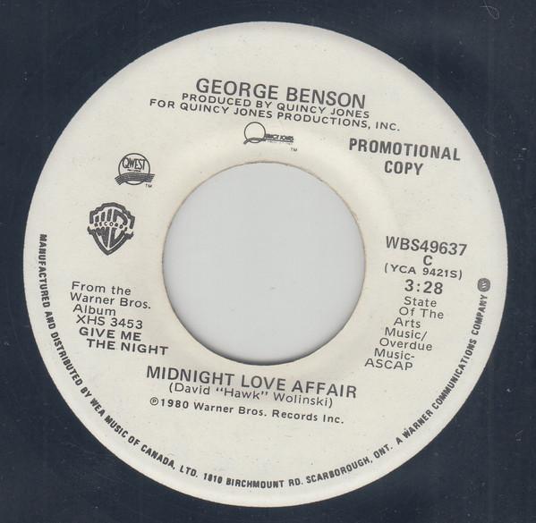 7-дюймовая пластинка GEORGE BENSON Midnight Love Affair WBS49637 Warner Bros. Канада 1980 Джаз Б/у