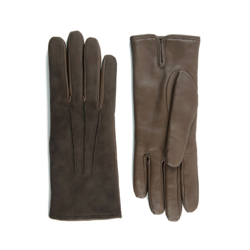 MANI CALDE Suede Leather Gloves For Women_Sabbia