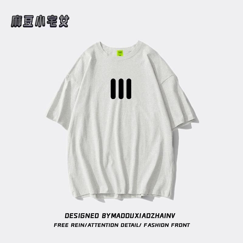 American Trendy Brand Small Front Shoulder Short-sleeved T-shirt Women's Design Sense Large Size Loose Fat MM Pure Cotton Half-sleeved Top Ins