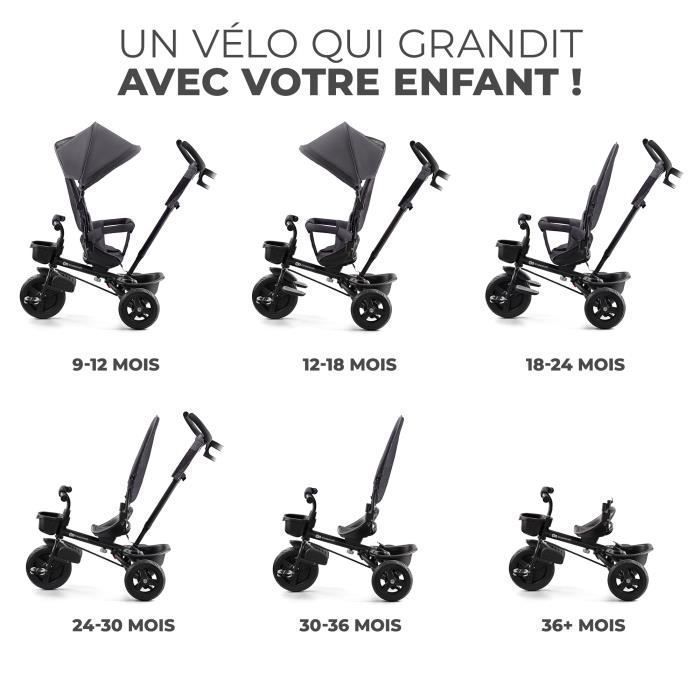 Tricycle Évolutif Kinderkraft AVEO, De 9 Mois à 5 Ans, Selle Pivotante, Ceinture 3 Points, Pliable, Modulaire, Roues Robustes, Gris