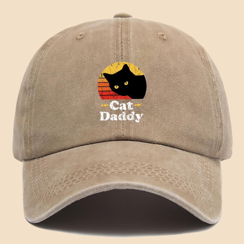 Charming CatDaddy Print Baseball Cap PAPA Vintage Curved Brim Dad Hat Unisex AllSeason Wear Adjustable Size Fits Most T