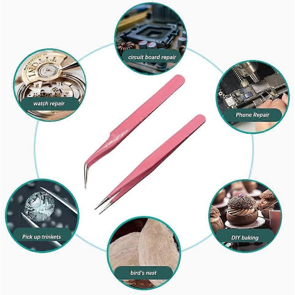 Eyelash Tweezers, 2 Pcs Eyelash Extension Tweezers, Straight and Curved Nipper Pointed Tip Tweezers, Tweezers for False Eyelash Extensions, Precision