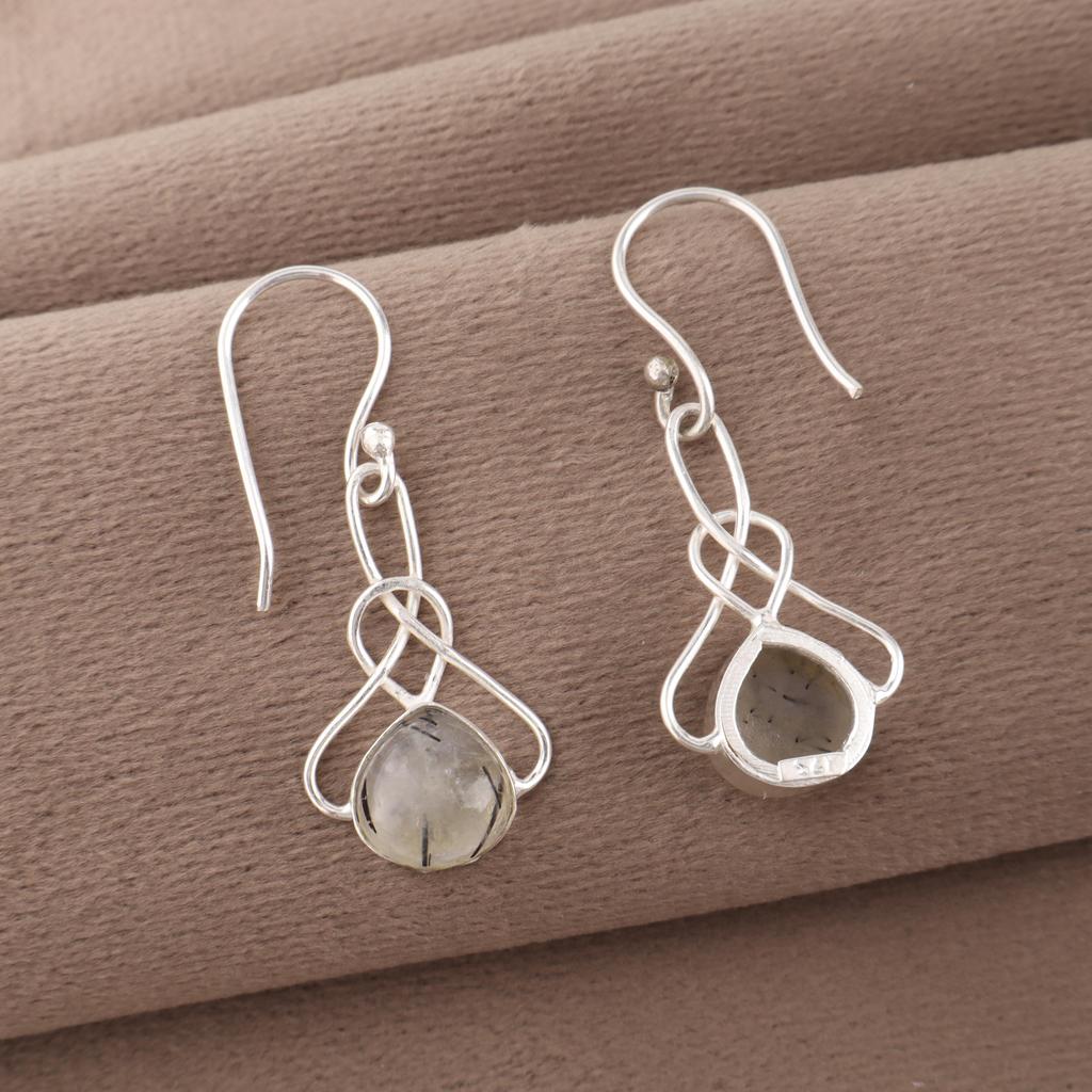 Ohrringe mit schwarzem Rutil, 925er Sterlingsilber-Echtschmuck, handgefertigte Ohrringe, für Thanksgiving