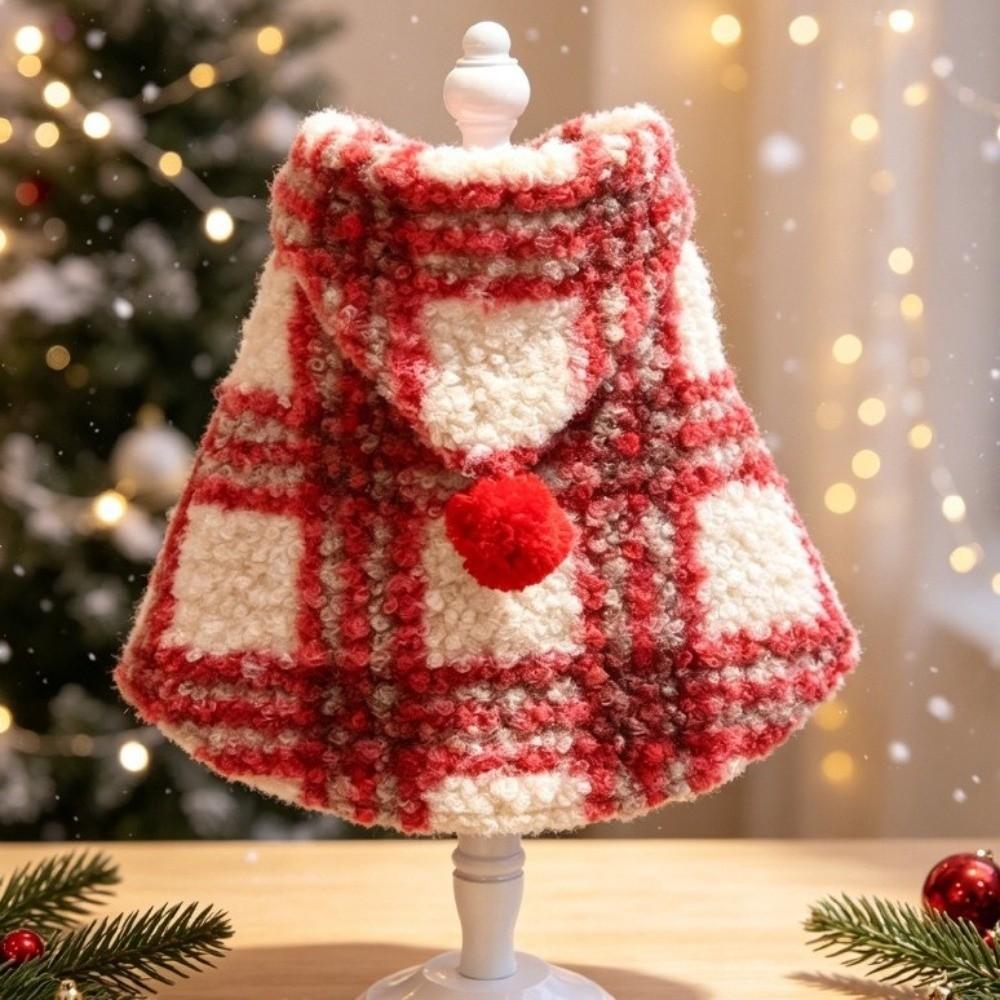 Thick Plush Pet Hooded Cape Vest Fuzzy Fleece Christmas Pet Cape Retro Pet Christmas Cloak Winter