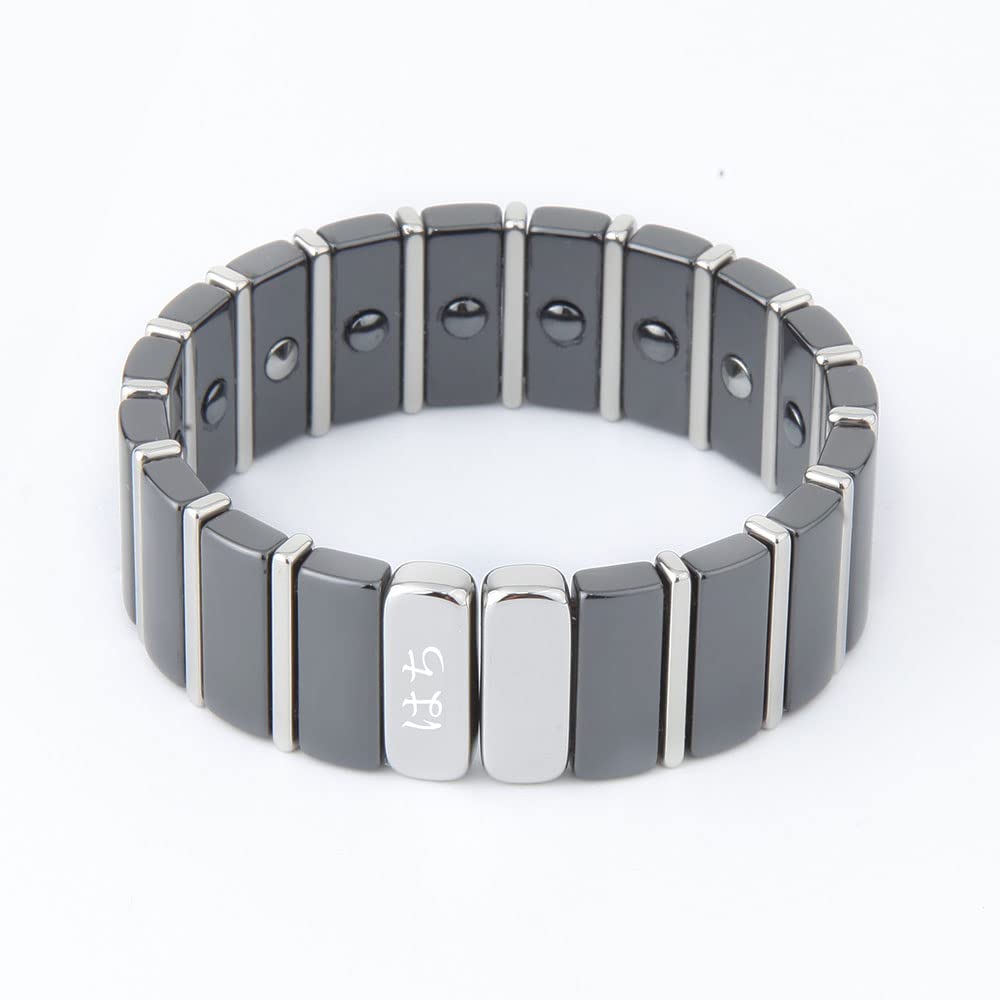 Hachi Ceramic Bangle with Germanium Bracelet for Men and Women, Magnetic Bangle, Anti-Static Bracelet, Health Accessory (18cm, Black)