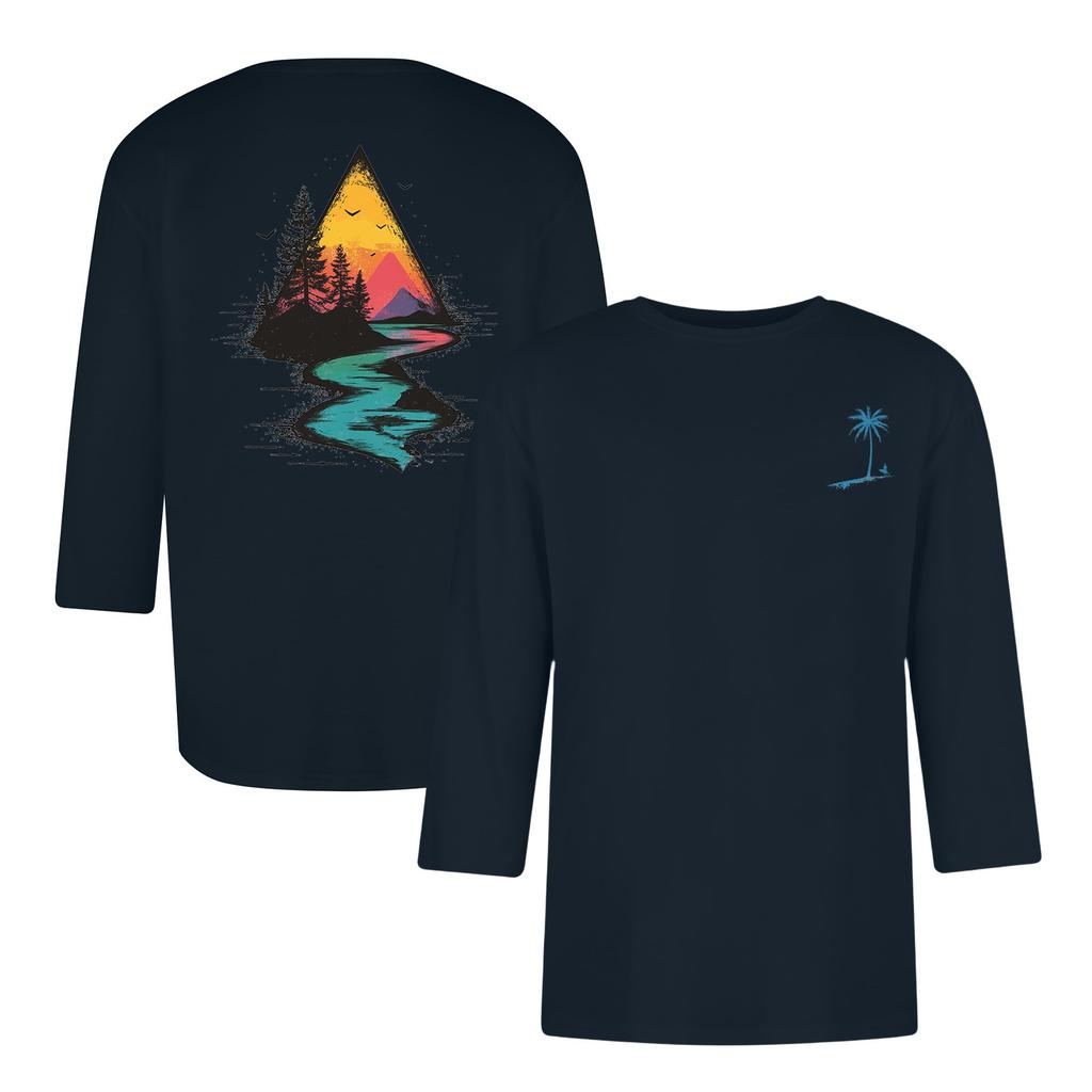 Men's Casual and Fashionable Printed Collar Three-quarter Sleeve Top T-shirt